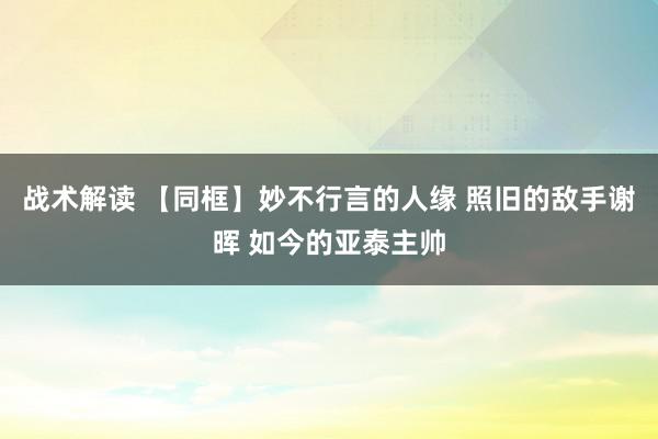 战术解读 【同框】妙不行言的人缘 照旧的敌手谢晖 如今的亚泰主帅