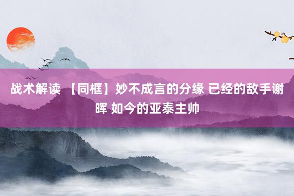 战术解读 【同框】妙不成言的分缘 已经的敌手谢晖 如今的亚泰主帅